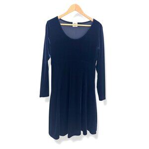 Navy Blue Velvet Scoop Neck Dress Size L Evening Wedding Holiday‎ Party Velour
